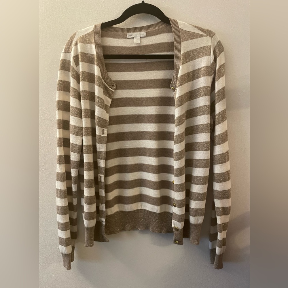 New York & Company Gold/Beige Cardigan Large